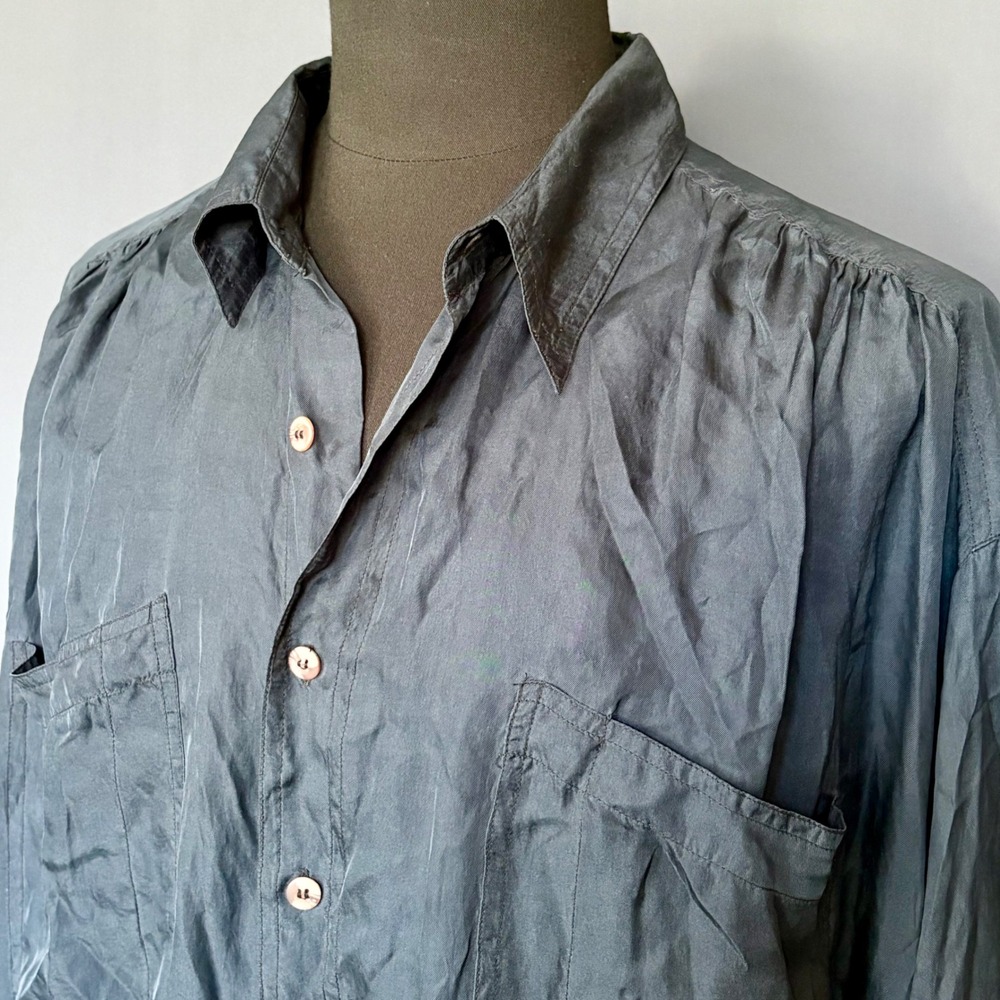 Vintage Jim Proby San Francisco Silk Button Down Shirt | Sz 1XB-2XB | Navy Blue